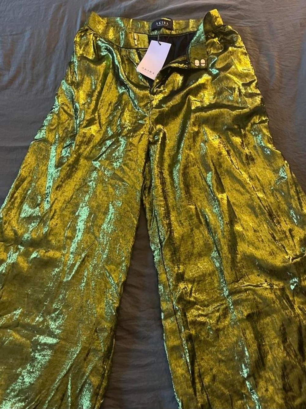 Akira Shimmery Olive Green Wide-Leg Pants